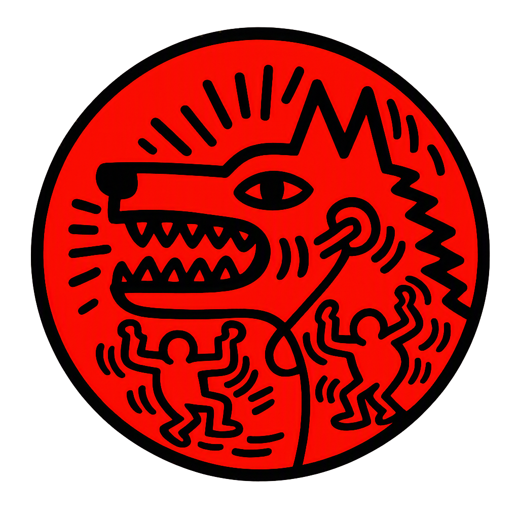 Barking Lines — the Dangerous Dog mark reimagined in Keith Haring pop-street style